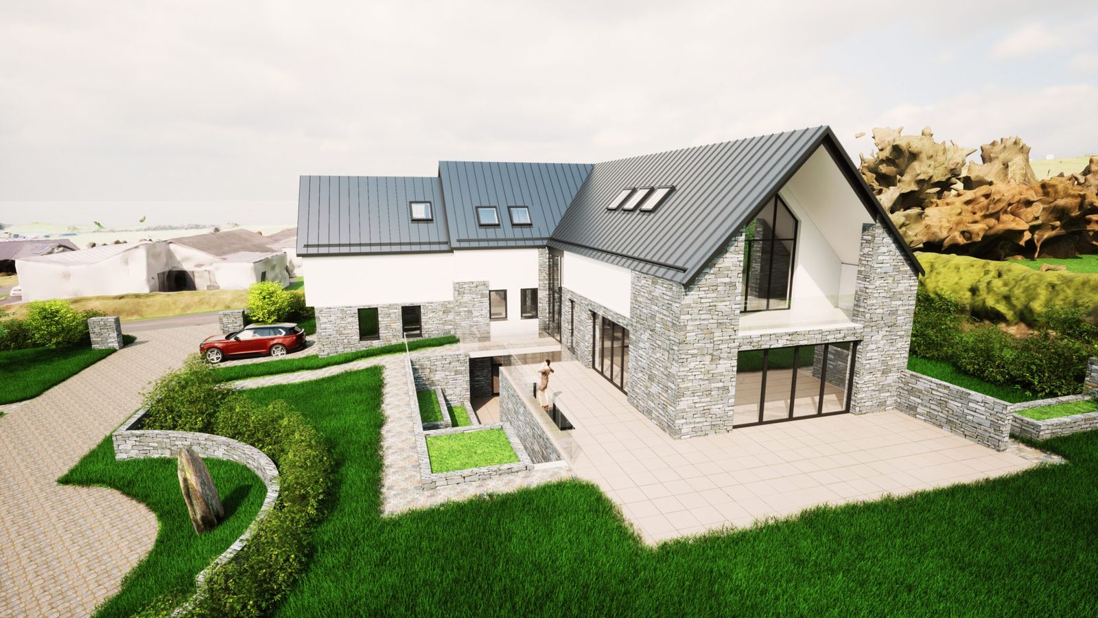 The house with its terraced garden