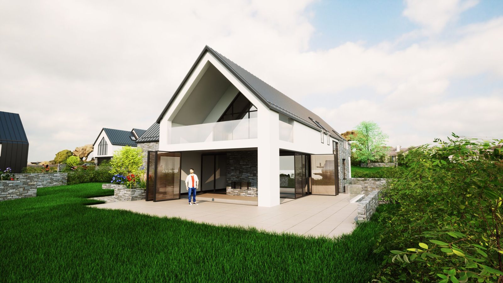 The rear elevation opening to the terrace